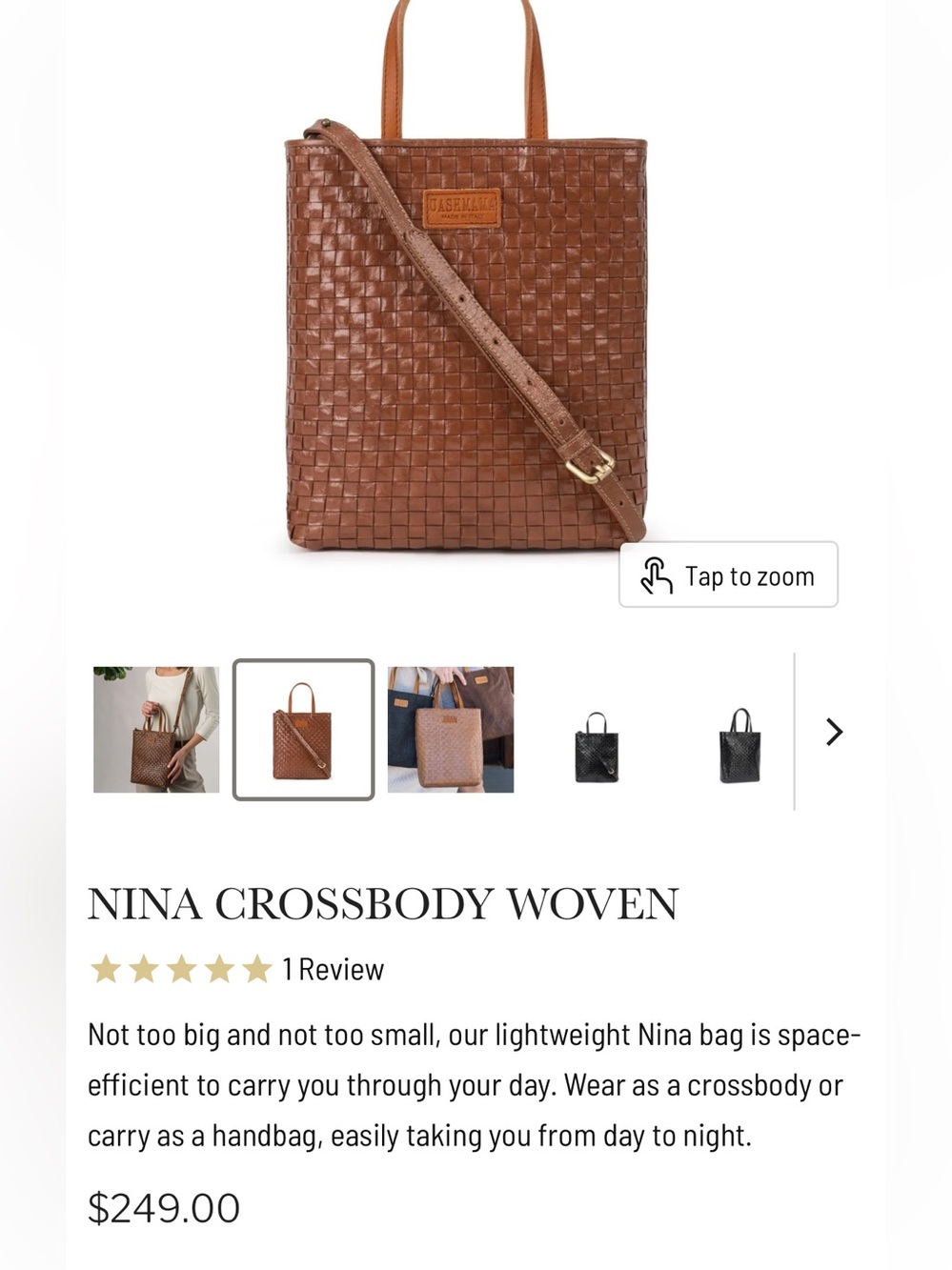 Uashmama - Woven Leather Shoulder Bag in Camel Brown - Picture 8 of 8